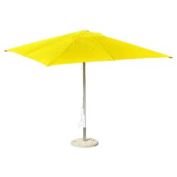 Keltainen aurinkovarjo valkoisella alumiinivarrella